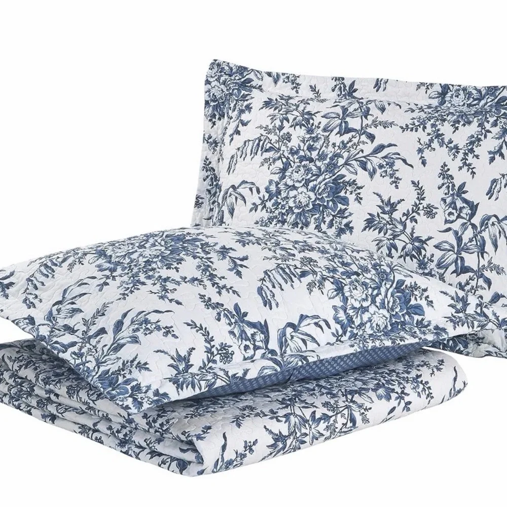 Gorgeous Laura Ashley Full/Queen Bedford Quilt & Sham Set Delft Blue